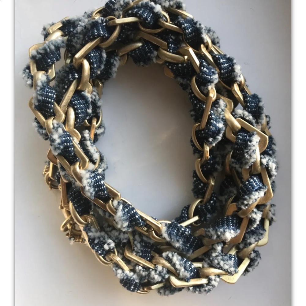 LUCKY BRAND LINK NECKLACE WITH RIBBON INSERT - GOLD TONED WRAP BRACELET - Picture 4 of 5